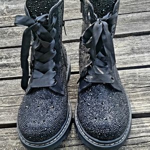 SALE!!! - Betsey Johnson for Torrid Black Rhinestone Combat Boots - never worn